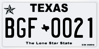 TX license plate BGF0021