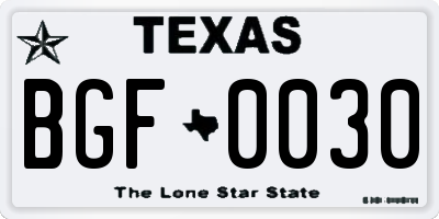 TX license plate BGF0030