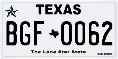 TX license plate BGF0062