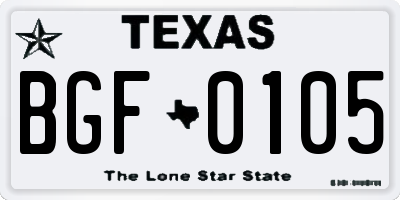 TX license plate BGF0105