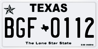 TX license plate BGF0112