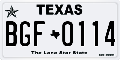 TX license plate BGF0114