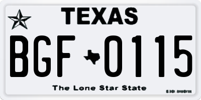 TX license plate BGF0115