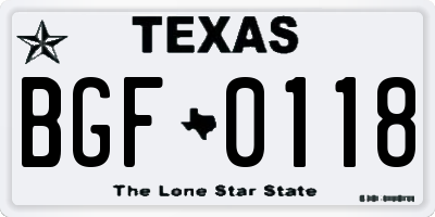 TX license plate BGF0118