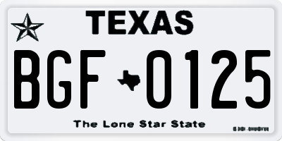 TX license plate BGF0125