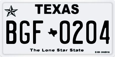 TX license plate BGF0204