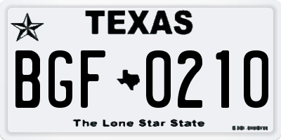 TX license plate BGF0210