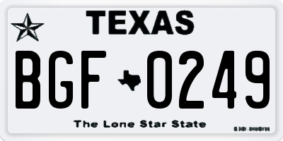 TX license plate BGF0249
