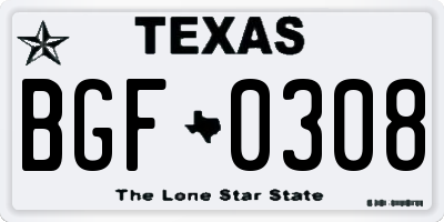 TX license plate BGF0308