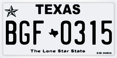 TX license plate BGF0315
