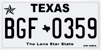 TX license plate BGF0359