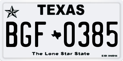 TX license plate BGF0385