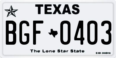 TX license plate BGF0403
