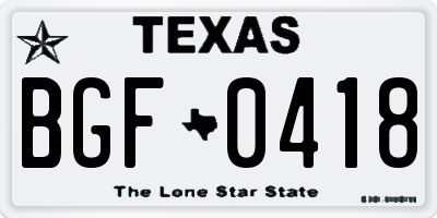 TX license plate BGF0418