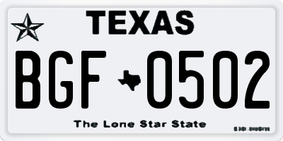 TX license plate BGF0502