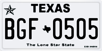TX license plate BGF0505