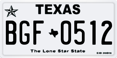 TX license plate BGF0512