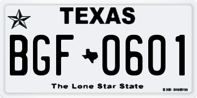 TX license plate BGF0601