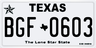 TX license plate BGF0603