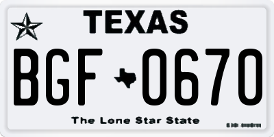 TX license plate BGF0670