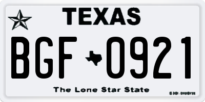 TX license plate BGF0921