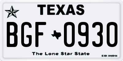 TX license plate BGF0930