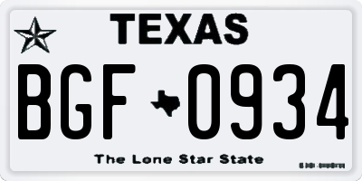 TX license plate BGF0934