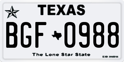 TX license plate BGF0988
