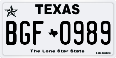 TX license plate BGF0989