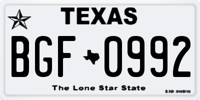 TX license plate BGF0992