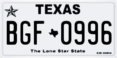 TX license plate BGF0996