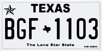 TX license plate BGF1103