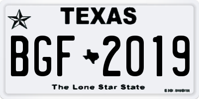 TX license plate BGF2019