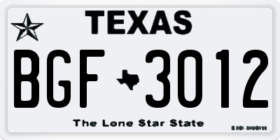 TX license plate BGF3012