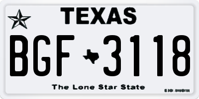 TX license plate BGF3118