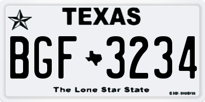 TX license plate BGF3234