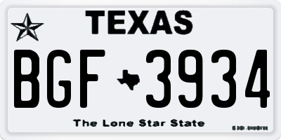 TX license plate BGF3934