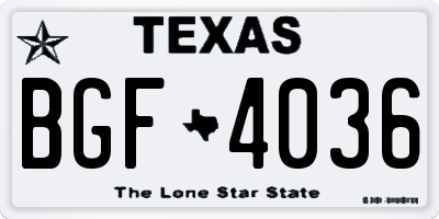 TX license plate BGF4036
