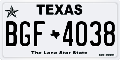 TX license plate BGF4038