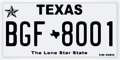 TX license plate BGF8001