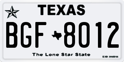 TX license plate BGF8012