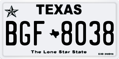 TX license plate BGF8038