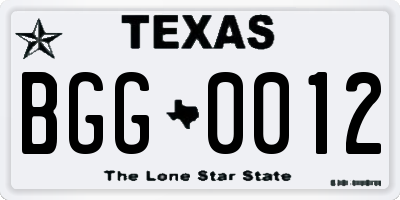 TX license plate BGG0012
