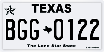 TX license plate BGG0122