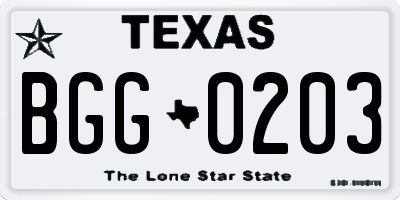 TX license plate BGG0203