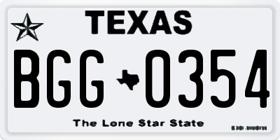 TX license plate BGG0354
