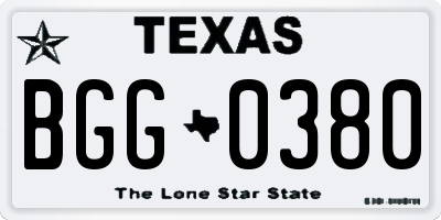 TX license plate BGG0380