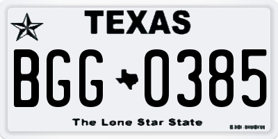 TX license plate BGG0385