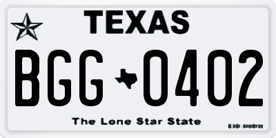 TX license plate BGG0402