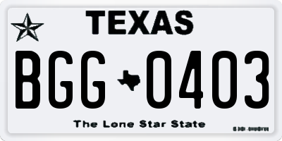 TX license plate BGG0403